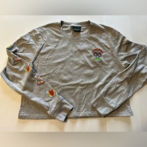 ALAB Long Sleeve Gray Crop Top With Rainbow And Butterflies Size Large